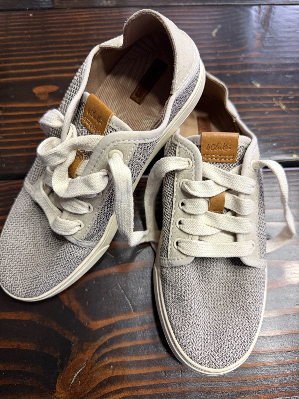 OluKai Women’s Knit Lace-Up Sneakers - Light Gray with Cream Accents